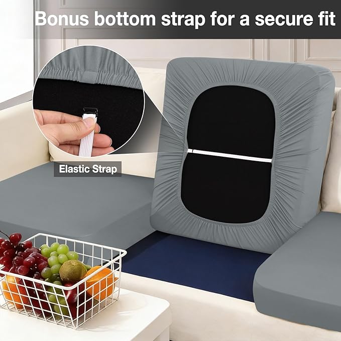 Patio Cushion Covers 8-Piece Gray Stretch Set with Elastic Straps