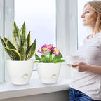 Plant Pots 12/10/9 Inch Self Watering Pots, Set of 3 Plastic Planters with Drainage Holes and Saucers,Plastic Flower Pots,Nursery Planting Pot for Indoor Out Door Plants(Pure White)