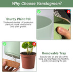 Planters for Indoor Plants, 10/9/8 Inch Self Watering Plant Pots with Drainage Hole, Plastic Planters Flower Pots for Indoor Outdoor Plants (Green)