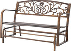 VEVOR Outdoor Bench, 50 inch, Carbon Steel Metal Frame with Cast Iron Backrest and Round Edge Armrests, Weatherproof Outside Glider Bench for Patio, Garden, Park, Yard, Front Porch, Antique Bronze