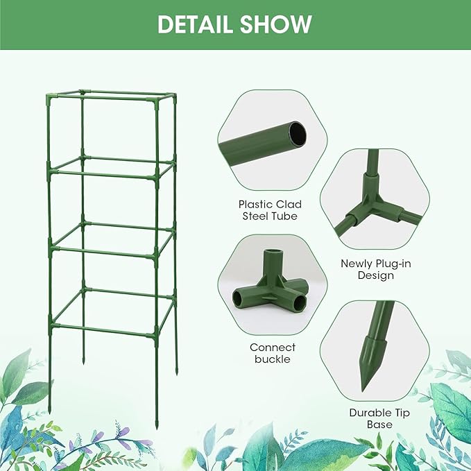 MQUPIN Tomato Cages,3 Packs Square Tomato Cage for Garden Plant Support,41 * 15 * 15in Heavy Duty Steel Plant Tower Stakes Trellis for Climbing Vegetables Flowers Fruits