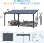 AECOJOY 16' x 12' Gazebo Outdoor Pergola for Patio, 12x16 Large Wall-Mounted Hard Top Lean to Metal Gazebo Shelter Pergolas and Gazebos Clearance with Patio Roof, Heavy Duty Awnings for Decks