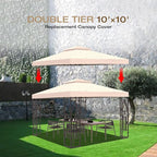 10x10 Canopy Replacement Top Double Tiered Gazebo Cover for Yard, Patio & Garden Durable Sunshade Replacement (Beige)