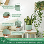 montresor 2 Pack 8 inch Plant Pots, PP Plastic Self Watering Plant Pot with Drainage and Tray for Indoor Outdoor Plants, Water Level Window & Reservoir Flower Pots Decorative Planter (Green)