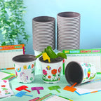 Capoda 48 Sets Garden Flower Pots Crafts Kit DIY Spring Plastic Seedling Nursery Pots with Stickers Plant Labels Growth Charts Planting Growing Tools Classroom Activities Project Gifts (Round)