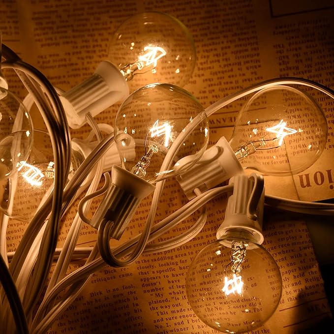 String Lights 25 ft Outdoor G40 Clear Edison Bulbs, Warm White