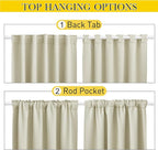 NICETOWN 2 Panels Outdoor Curtains Waterproof Pocket & Back Tab on Top & Bottom, Thermal Insulated Windproof Sun Blocking Outside Privacy Drapes for Patio with Fixed Rope, W52 x L84, Beige