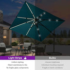 PURPLE LEAF 10 Feet Patio Umbrella with Base Outdoor Solar Powered LED Swivel Square Umbrella Offset Umbrella with 360-degree Rotation for Garden Deck Pool Patio, Turquoise Blue