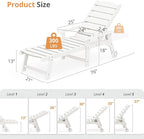 LUE BONA Outdoor Chaise Lounge, HDPS Chaise Lounger, 5 Positions Adjustable Lounge Chairs, Pool Lounge Chair with Wheels for Poolside, Backyard, White