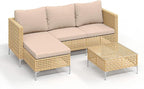 3-Piece L-Shaped Patio Furniture Set - Weather Resistant Wicker Sectional Sofa with Thick Cushions & Coffee Table for Small Spaces (Yellow/Beige)
