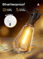 String Lights 75 FT Warm White ST38 LED Bulbs, Shatterproof