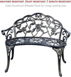Patio Balcony Bench Double Seat, Anti-Rust Cast Aluminum Patio Garden Bench for Park Yard Outdoor Furniture Copper.1