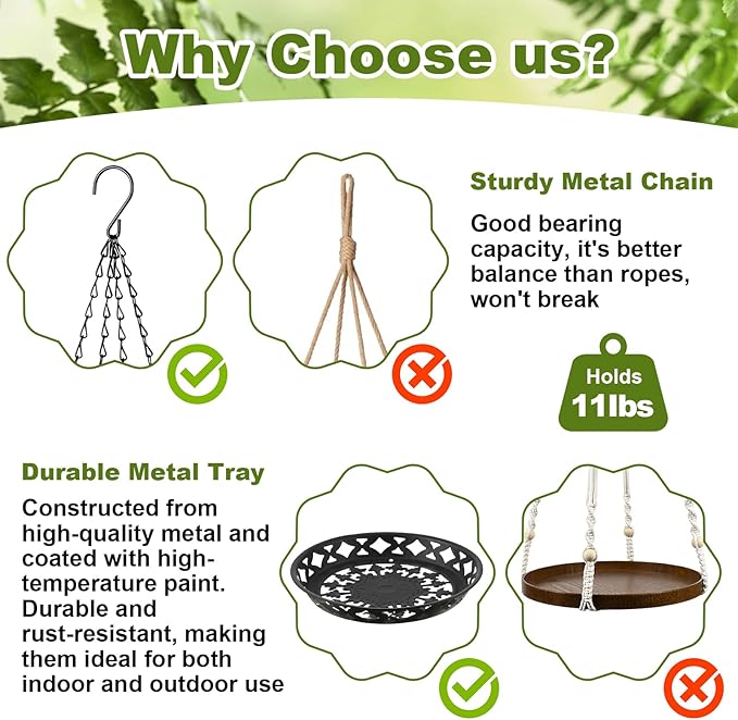 Enhon 2 Pack Plant Hanger, 12 Inch Metal Hanging Planter for Indoor Outdoor Plants, Classy Glossy Black Decorative Hanging Plant Shelf for Window Wall Ceiling Home Decor