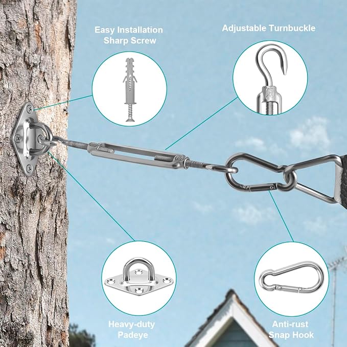 Sun Shade Sail Hardware Kit 6 Inch for Rectangle & Triangle Shade Sail Install, Stainless Steel Shade Sail Fixing Accessories for Outdoor Patio Canopy Garden, Heavy Duty Awning Attachment Set (44 Pcs)