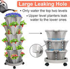 GameXcel Vertical Planter 6 Tier Stackable Planters Garden Planters Strawberry Herb Flower and Vegetable Planter Indoor Outdoor Gardening Pots with Removable Wheels and Tools
