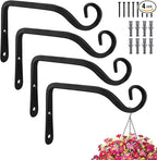 Plant Hangers Outdoor 4 Pack 10 Inch Metal Hanging Plant Bracket Metal Hanging Plant Hooks Indoor, Wall Hooks for Hanging Plants, Bird Feeder, Flower Basket, Wind Chimes Black (4PCS)