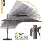 9' X 12' Cantilever Outdoor Patio Umbrellas Double Top Large Rectangle Umbrella Heavy Duty 360°Rotation Offset Umbrella for Garden Deck Pool Patio,Grey