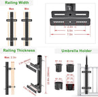 Heavy Duty Deck Railing Umbrella Holder, Adjustable Patio Umbrella Stand for 1-2 Inch Poles, Secure & Sturdy Railing Grille Mount, Maximizes Outdoor Space