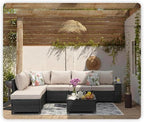7 Pieces Patio Furniture Set All-Weather Outdoor Wicker Sectional Conversation Sofa Rattan Patio Seating Sofa with Cushion and Glass Table and Ottoman for Porch,Beige
