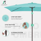 JEAREY 6.5x10 ft Rectangular Patio Umbrellas Rectangle Outdoor Umbrella with Push Button Tilt and Crank, Market Table Umbrella 6 Sturdy Ribs UV Protection for Poolside Garden Backyard Deck, Peacock Blue