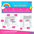 Delxo 9 Inch Folding Step Stool,White Step Stools for Kids Foldable,Portable Collapsible Step Stool with Handle, Folding Stool for Kitchen Bathroom,Bedroom,Garden