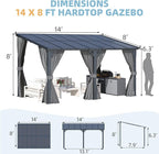 AECOJOY 14' x 8' Gazebo Outdoor Pergola, Hard Top Lean to 8x14 Gazebo with Curtains and Netting, Pergolas and Gazebos Clearance with Patio Roof, Large Wall-Mounted Heavy Duty Awnings for Patio, Decks
