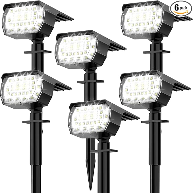 Solar Spot Lights Outdoor, [57 LED/6 Pack] Solar Lights Outdoor IP65 Waterproof, 3 Modes Solar Powered Landscape Spotlights for Garden Yard Outside Patio Pathway Pool(Cold White)