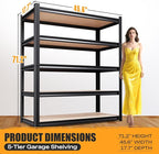 71.2"H-45.6"W Garage Shelving Heavy Duty Storage Shelves, Metal Adjustable Shelving Unit, Utility Garage Organizer Shelf for Basement, Pantry, Kitchen, Warehouse, 45.6"Wx17.7"Dx71.2"H, Black