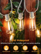 50FT(2x25FT) Outdoor String Lights, Patio Lights with 20+2 LED Dimmable Waterproof ST38 Vintage Bulbs for Wedding Garden Party Decor, White