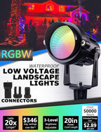 Landscape Spotlights, 24 Pack 12W RGBW Color Changing, Black Aluminum