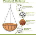 4 Pack 16 Inch Hanging Planters Outdoor Metal Hanging Flower Baskets with Coco Fiber Liners Chain Round Wire Plant Holder Hanging Flower Pots (Watermelon)