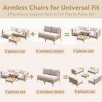 9-Piece Patio Furniture Set, Outdoor Wicker Sectional Sofa with Coffee Table, Anti-Slip & Thick All-Weather Cushions for Sunroom,Garden,Backyard, Beige