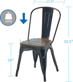 Nazhura Metal Dining Chair Farmhouse Tolix Style for Kitchen Dining Room Café Restaurant Bistro Patio, 18 Inch, Stackable, Waterproof Indoor/Outdoor (Sets of 4) (Black with Wood Padding)