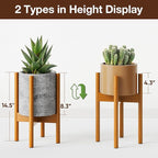 MUDEELA Plant Stand for Indoor Plants: Adjustable Width Fits 8-12 Inch Pots - Mid-century Modern Bamboo Plant Stand - 14.5 Inch Single Tier Small Floor Plant Holder, Pale Brown, 1 Pack (Without Pot)