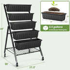 SEJOV 5-Tier Raised Garden Bed, 4FT Vertical Garden Planter with Storage Rack and Lockable Caster Wheels, Indoor Outdoor Raised Planter Box with Drainage System for Vegetables, Flowers, Herbs, Black