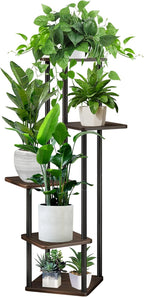 5 Tier Wood Tall Plant Stand Metal Rack Indoor, Multiple Flower Pot Holder Shelves Corner Rack, Planter Shelf Display Rack Storage Organizer for Patio Living Room Balcony Garden(Black Oak)