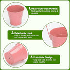 KINGLAKE Flower Pots,10 Pcs Metal Iron Hanging Flower Plant Pot Balcony Garden Plant Planter Baskets Fence Bucket Pots 6.3'' Flower Holders with Detachable Hook