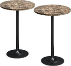 Flamaker Round Bistro Pub Table Modern Style Metal Base MDF Top Cocktail Bar Table Counter Bar Height for Pub, Dining Room, Party (2, Marble-Black)