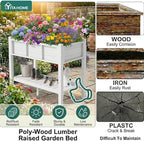 YITAHOME 48x18x30in Raised Garden Bed HDPE, Weather-Resistant Poly Lumber Planter Box with Legs & Storage Shelf, Elevated Garden Bed for Yard, Garden, Balcony - White