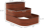 Outsunny 3-Tier Galvanized Steel Raised Garden Bed Kit, 62.25" x 43" x 32.25", 3 Combining Planter Boxes with Rubber Strip Edging, Open Bottom for Backyard, Garden, Patio, Brown