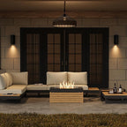 homary Patio Conversation Sets with Fire Pit-Modular Outdoor Sofa Aluminum & Teak Outdoor Sofa Se with Glass Wind Guard Ideal for Patios & Balconies, 6 Pepole, Beige