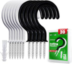 20 Pcs Ceiling Hooks for Hanging Plants - 2.9 inches Plant Heavy Duty, Hanging Hooks for Christmas Lights, Cups, Decors - White Vinyl Coated Screw in Plant Hanger Hook Indoor and Outdoor