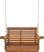 Amish Casual 3 Foot Roll Back Porch Swing with Cup Holders in Oak Stain - Amish Made in The USA from Treated Pine Heavy Duty 700 Lb. Weight Capacity