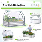 Quictent Raised Garden Bed with Cover Outdoor Galvanized Steel Planter Box Kit with Greenhouse Large Zipper Window Dual Use, 20pcs T-Type Tags & 1 Pair of Gloves Included 4x2.4x1 FT, Clear