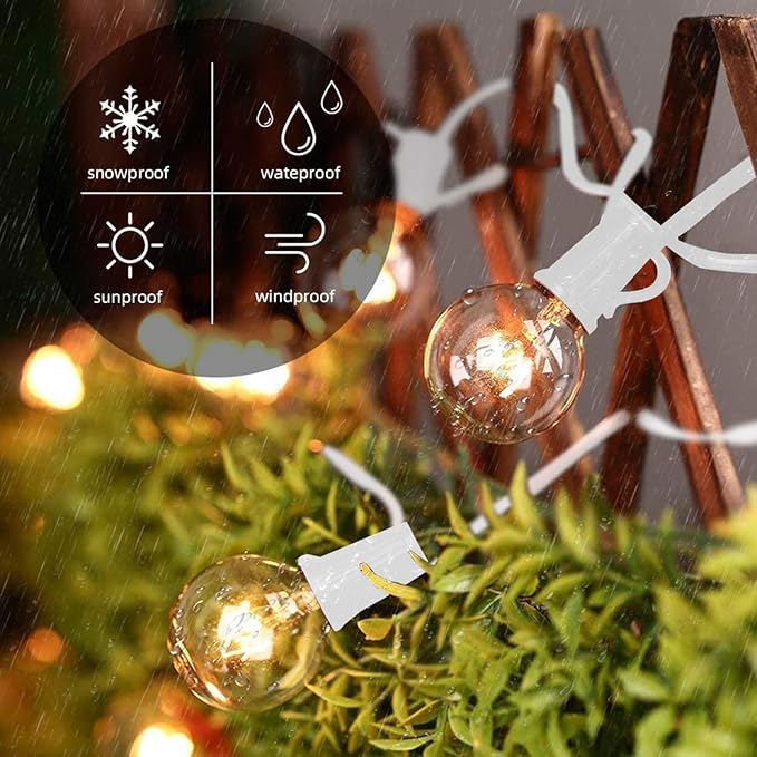 String Lights 25 ft Outdoor G40 Clear Edison Bulbs, Warm White