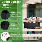 OGIMA 16-Inch Railing Planter Box, 3 Pack Large Hanging Planters for Outdoor Plants with Adjustable Wide Hooks for 2.7'' Railings - Balcony Planters Railing Hanging for Deck, Fence & Patio Decor