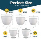 Lifemaster Eco Friendly Plant Pot Set - 10-Pack Home Decor Flower Indoor and Outdoor Plastic Pots with Drainage Holes, Assorted Sizes (7", 6.6", 6", 5.3", 4.8") - Stackable Garden Versatile Planters