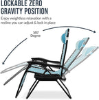 Best Choice Products Set of 2 Extra Wide Adjustable Steel Mesh Zero Gravity Lounge Chair Recliners w/Pillows and Cup Holder Trays - Peacock Blue Stripes