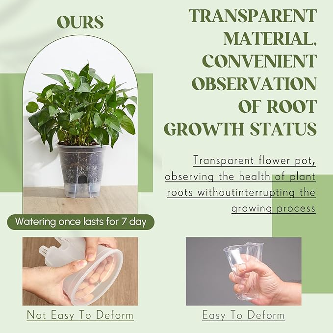 Self Watering Pots for Indoor Plants with Deep Reservoir and High Drainage Holes for Outdoor Plants and Flowers, Bare Root Planter(4.72'',Clear,3 Pcs)