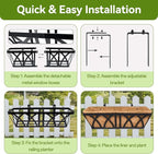 Halatool 2 Pack Heavy-Duty Metal Deck Railing Planter Box, 24 Inch Rust-Resistant Rectangular Window Boxes Planters with Coco Liner & Adjustable Brackets, Grow More On Your Balcony, Patio & Fence